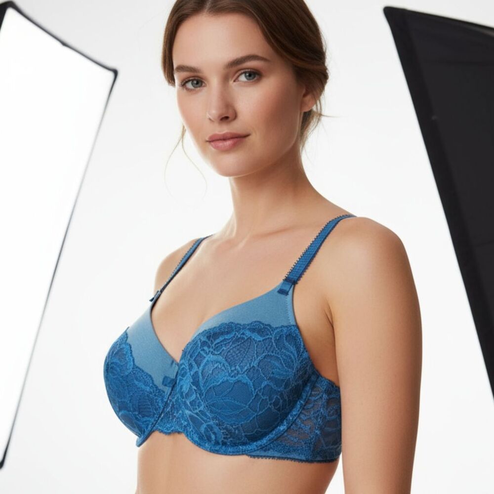 Bali Blue Lace Desire Underwire Lightly Lined #6542 Contour Cup Bra 36C